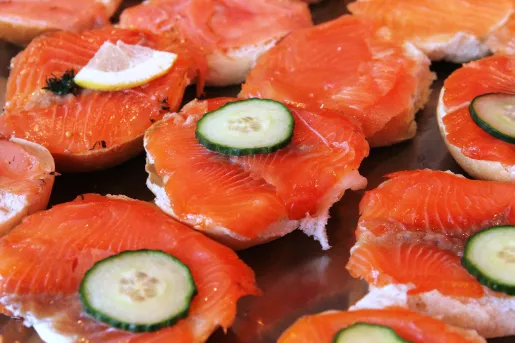 Fresh salmon topped with cucumber