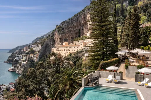 hotel pool on a cliffside