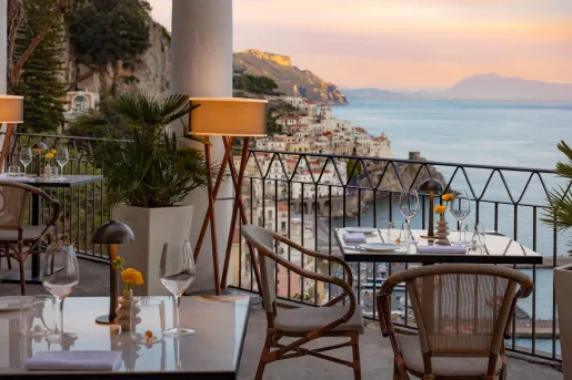 dining patio with view of the amalfi coast