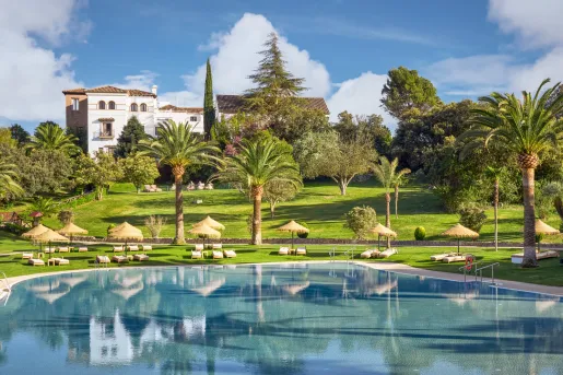 hotel overlooking large pool