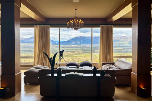 living room with big windows looking onto view