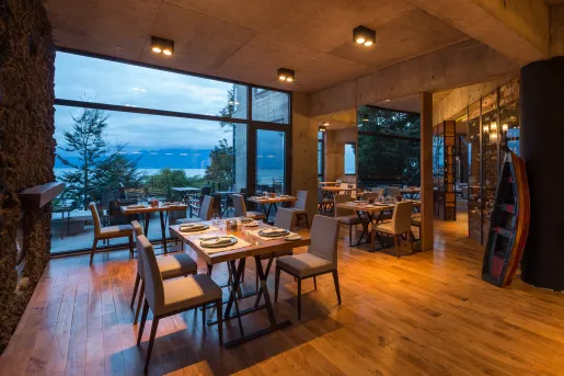 dining room with big windows