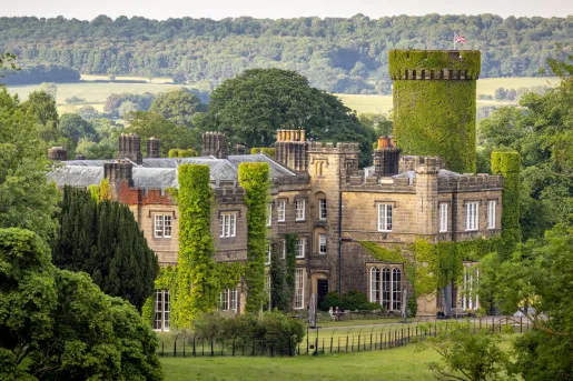large stone castle covered in ivy