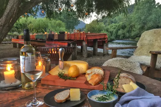 bread and cheese spread on the patio