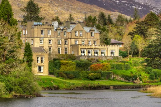large stone home in the hills
