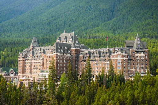 large hotel in the heavily forested mountains
