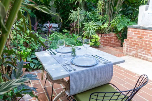 table with setting out on the patio