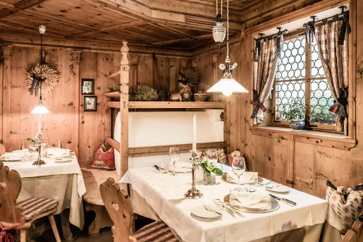 Cozy wood paneled dining room