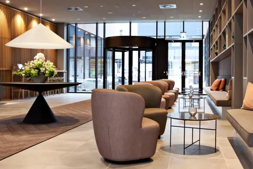 hotel lobby with seating