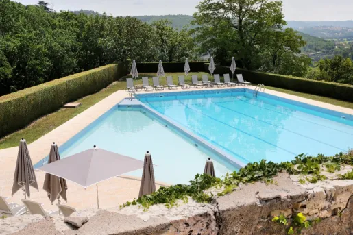 outdoor pool surrounded by trees