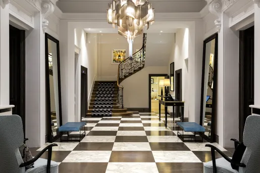 lobby with checkered floors