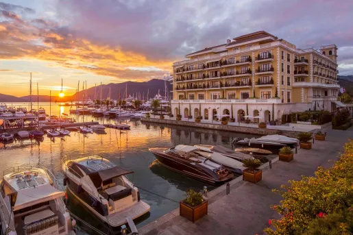 boats docked next to hotel