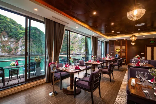 ship dining room with sliding doors onto porch