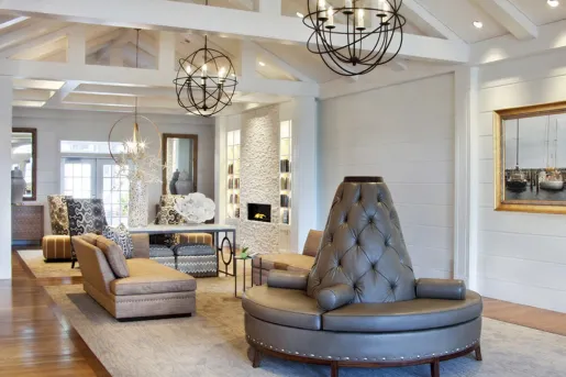 polished hotel lobby with chandeliers