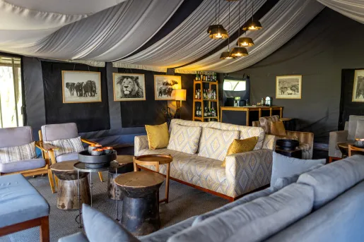 living room covered in tent