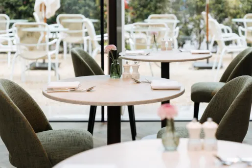 dining tables with green chairs