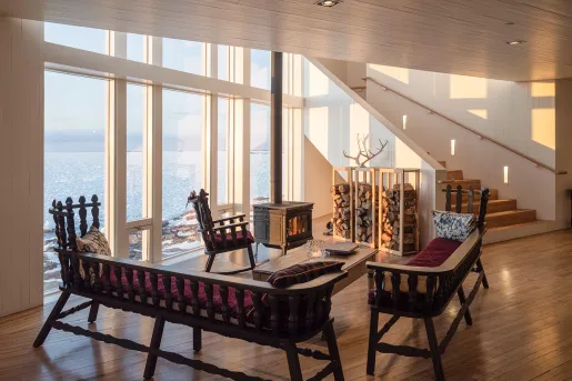 wooden furniture around a sunny window