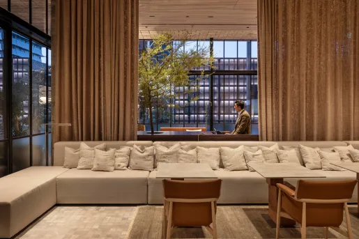 large couch in hotel lobby