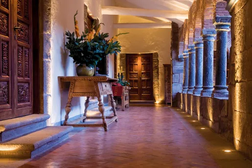 column lined hallway