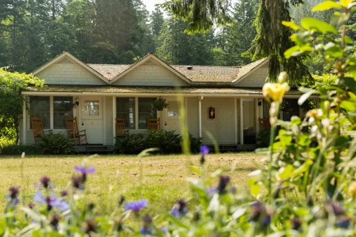 Hotel rooms with rocking chairs on the porches