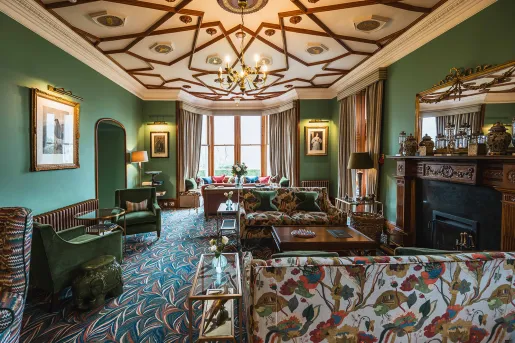 colorful living room with fireplace