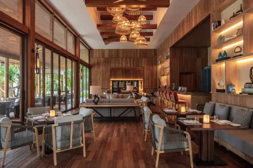 wood paneled dining room