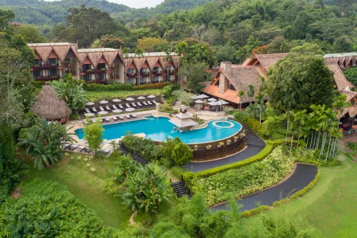 hotel and pool forested area