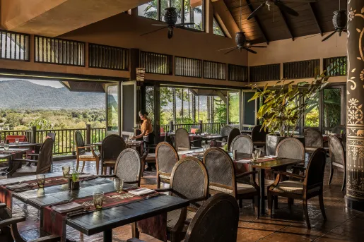 dining room with doors opening to outdoor view
