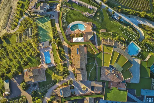panoramic view of hotel and spa grounds