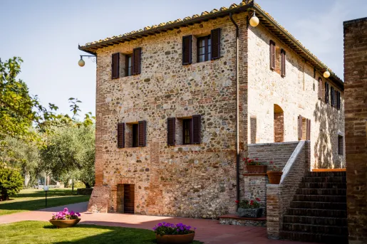 Brick building with a stairway on the right