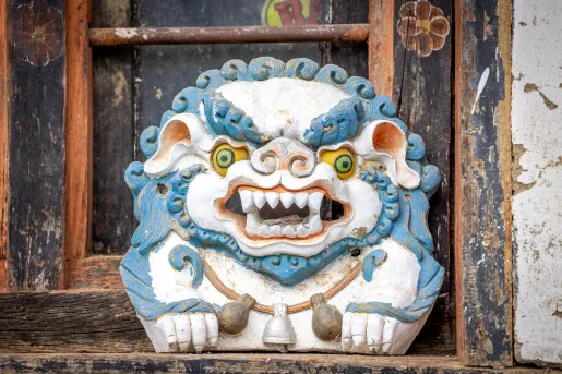 White and blue dragon statue in a temple