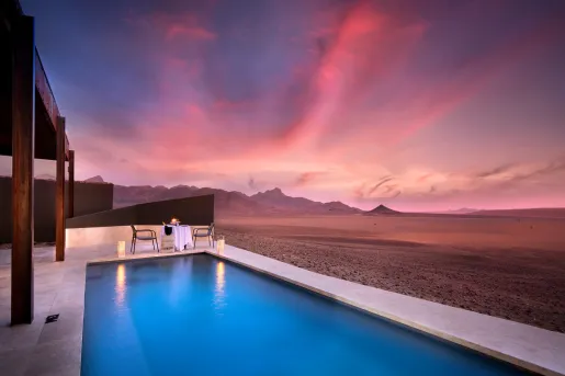 pool under pink sunset