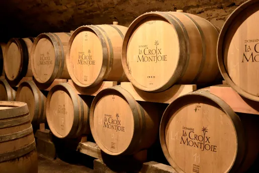 Wine barrels in a cellar