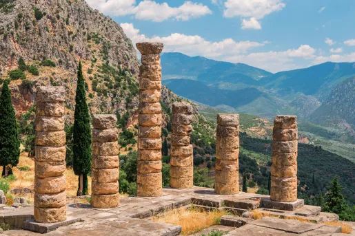 Red stone pillars on top of a cliff