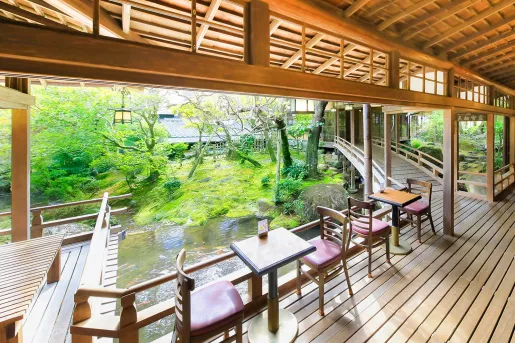 Outdoor garden and patio of a Japanese-style building