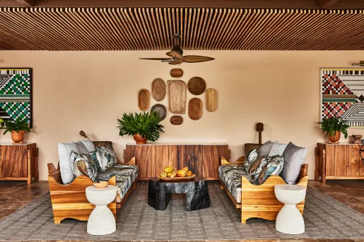 Two couches facing each other in a seating area