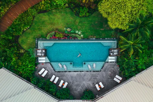 Aerial shot of hotel pool