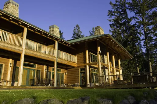 Exterior view of cabin illuminated by the sun