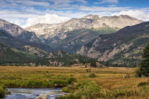 Small lake in a valley, with tall mountains in the background