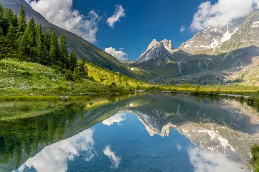 Large lake surrounded by tall hills and mountains
