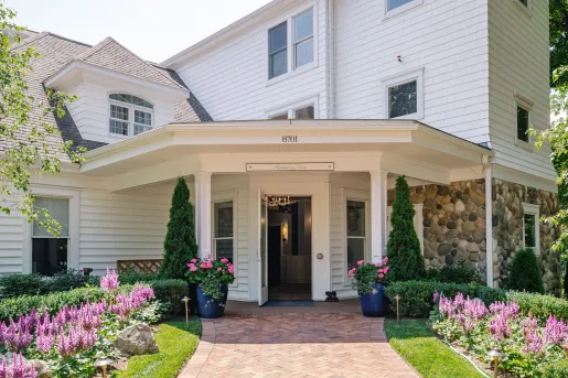 The exterior entrance to The Summer House at The Inn at Stonecliffe on Mackinac Island.