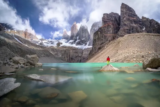Large lake surrounded by cliffs and mountains