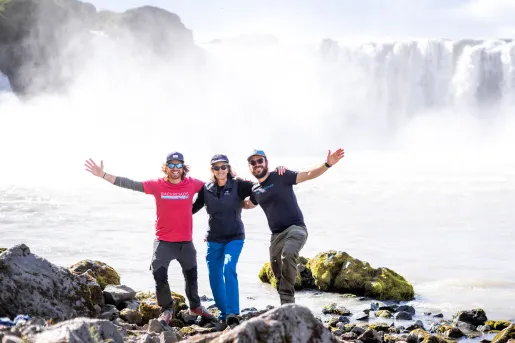 Iceland Ocean Cruise Walking & Hiking Tour - Trio by waterfall