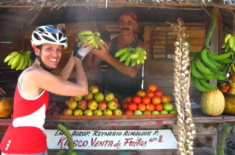 Biking to a farm stand in Cuba