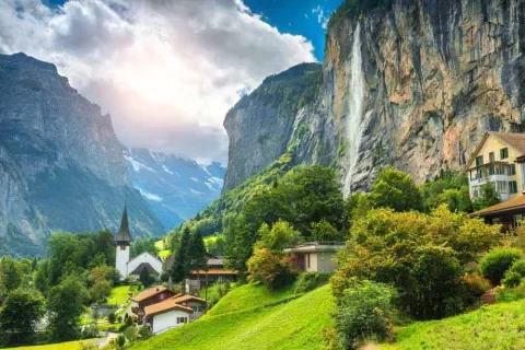 Switzerland Cliff and Waterfall
