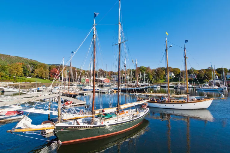 Wide shot of ship port.