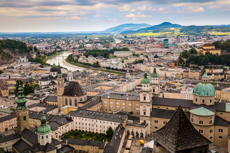 Aerial view of a city in Austria.