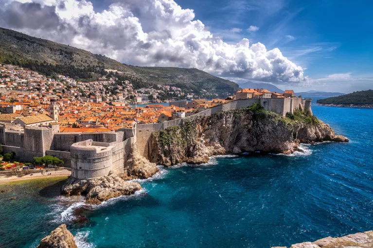 Shot of the coastal Dubrovnik City Walls.