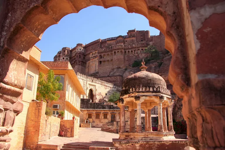 Indian temple with ornate arches and domes