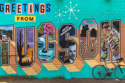 Greetings from Tuscon mural with Backroads bike